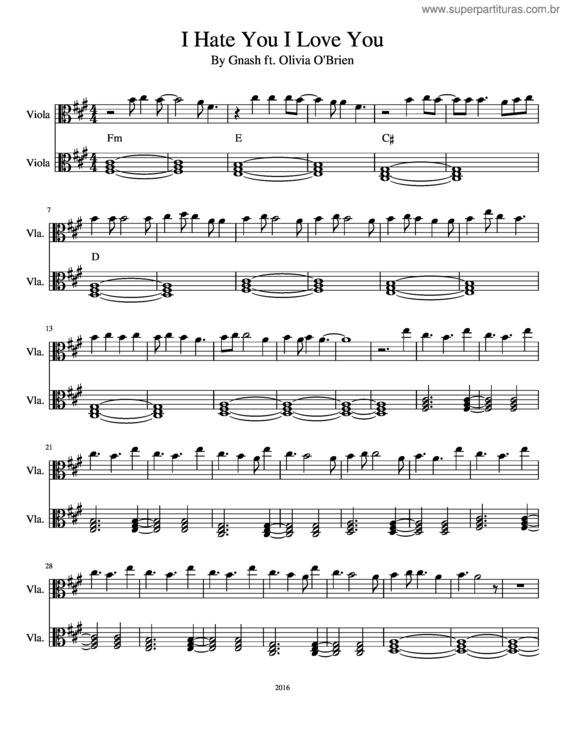 Partitura da música I Hate You I Love You