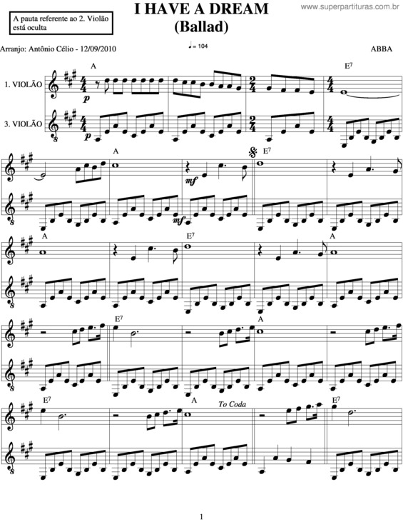 Partitura da música I Have A Dream v.2