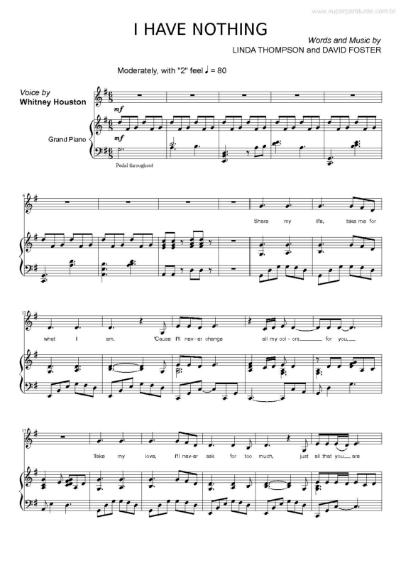 Partitura da música I Have Nothing v.2