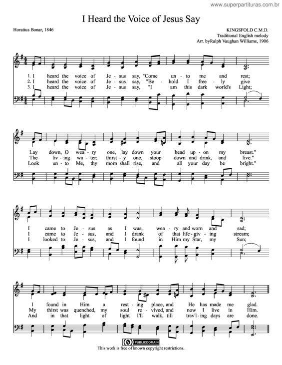 Partitura da música I Heard the Voice of Jesus Say
