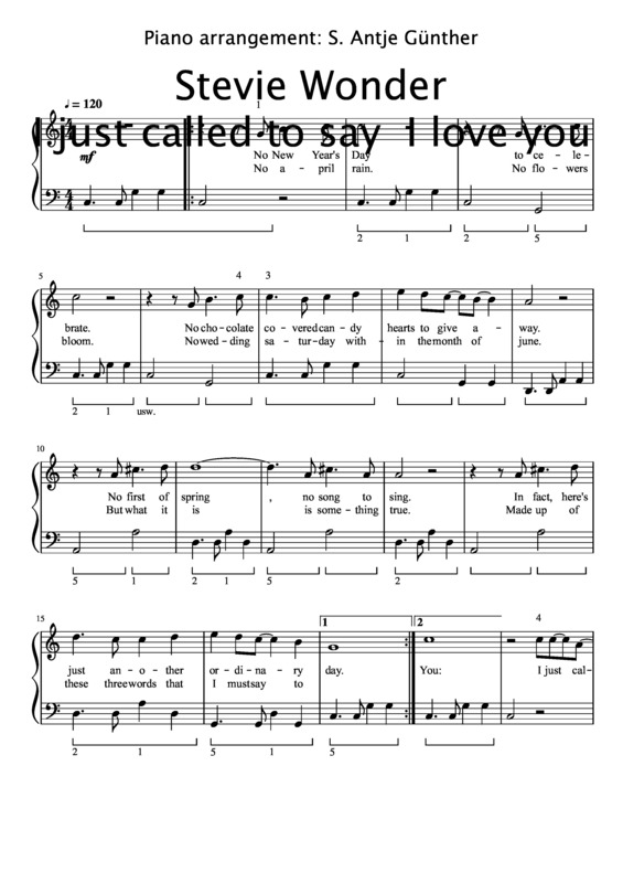 Partitura da música I just called to say I love you Easy piano soloWords