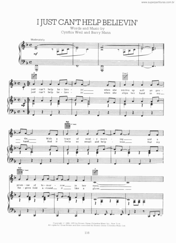 Partitura da música I Just Can`t Help Believin` v.2