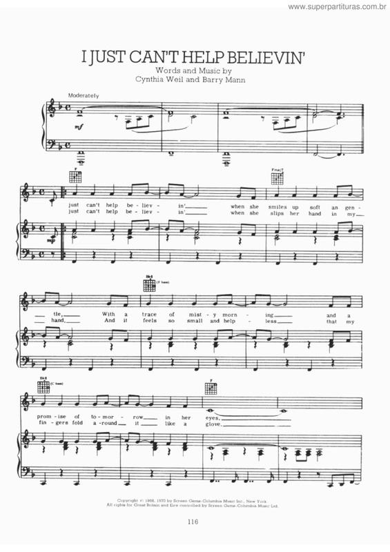 Partitura da música I just can`t help believin`