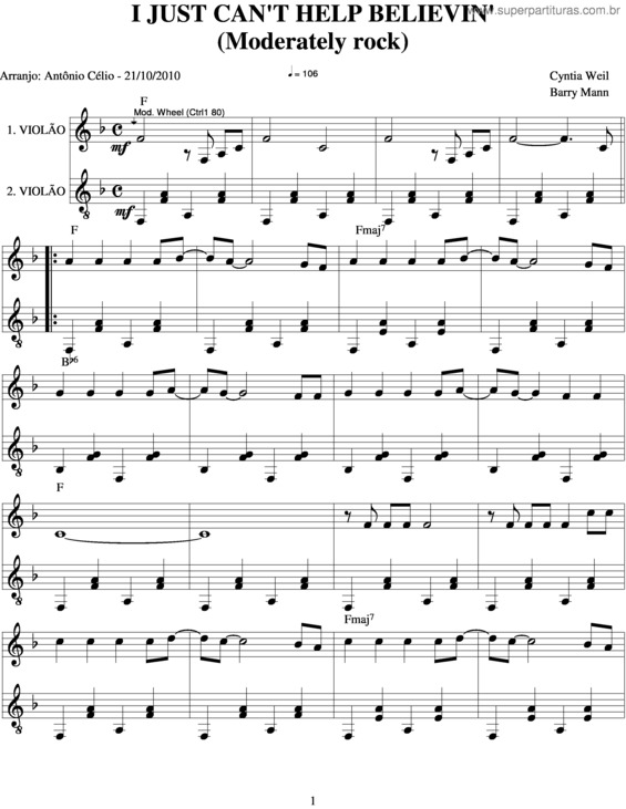 Partitura da música I Just Can`T Help Believin