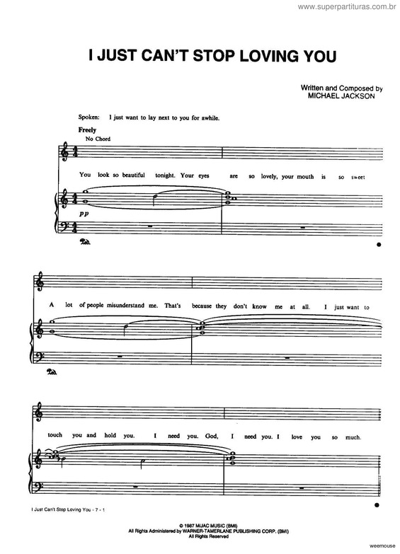 Partitura da música I Just Can`t Stop Loving You v.2