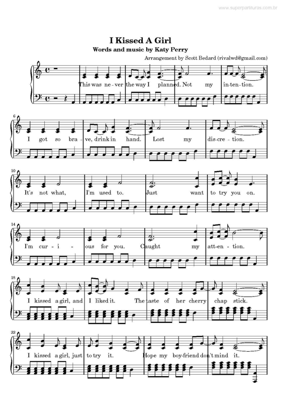 Partitura da música I Kissed a Girl v.2