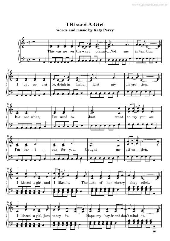 Partitura da música I Kissed A Girl