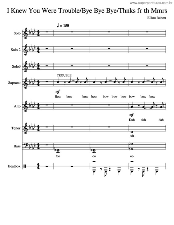 Partitura da música I Knew You Were Trouble, Bye Bye Bye, Thnks Fr Th Mmrs Mash–Up
