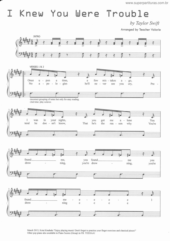 Partitura da música I Knew you were trouble