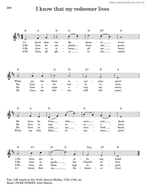 Partitura da música I Know That My Redeemer Lives – Samuel Medley, 1738–1799 v.2