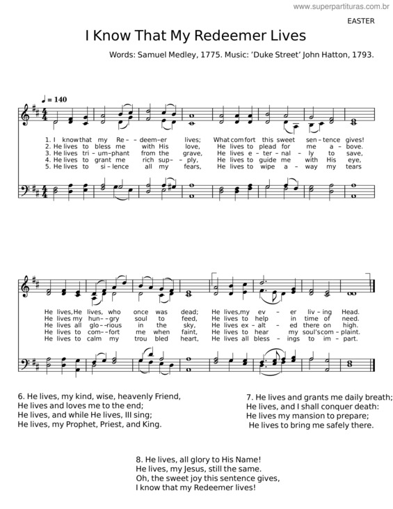 Partitura da música I Know That My Redeemer Lives – Samuel Medley, 1738–1799 v.3