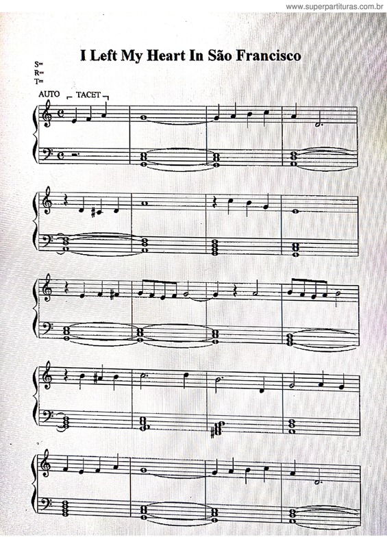 Partitura da música I Left My Heart In São Francisco