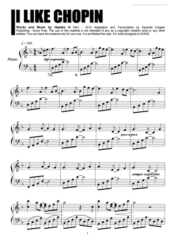 Partitura da música I Like Chopin
