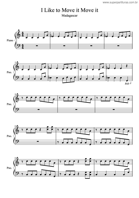 Partitura da música I Like To Move It Move It