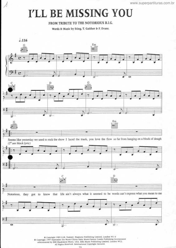 Partitura da música I`ll Be Missing You