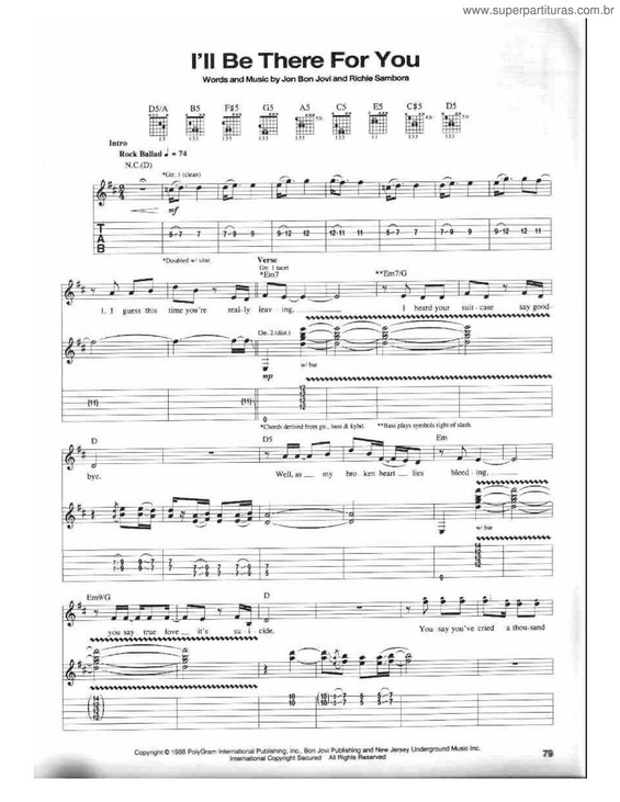 Partitura da música I`ll Be There For You v.2