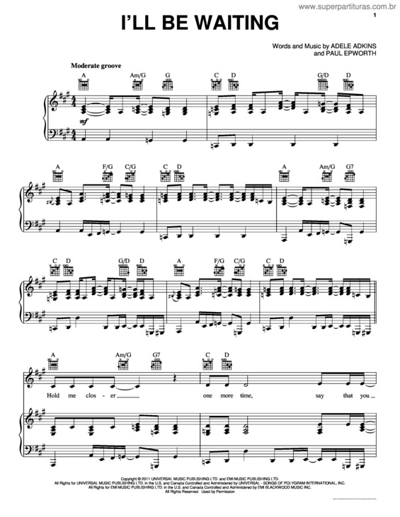 Partitura da música I`ll Be Waiting v.3