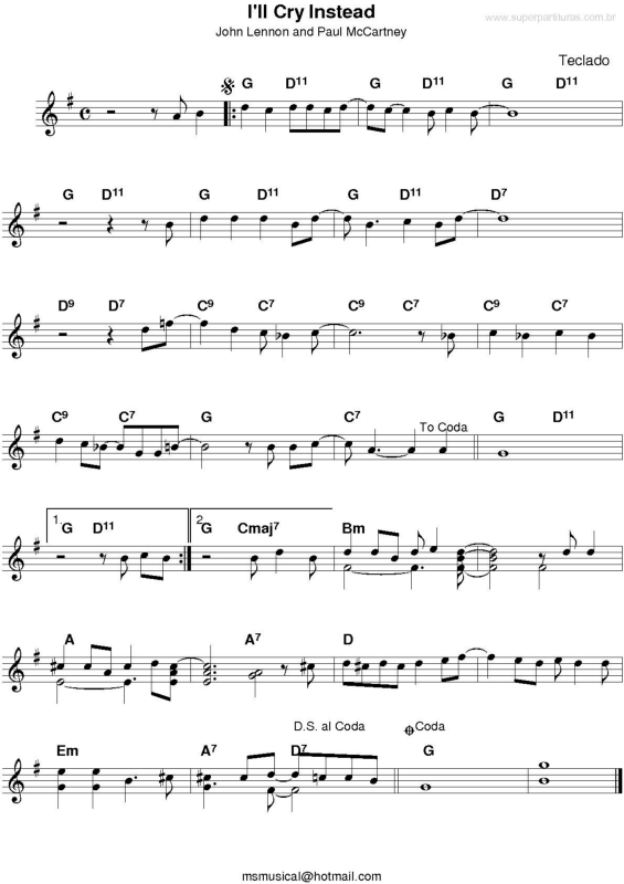 Partitura da música I`ll Cry Instead v.2