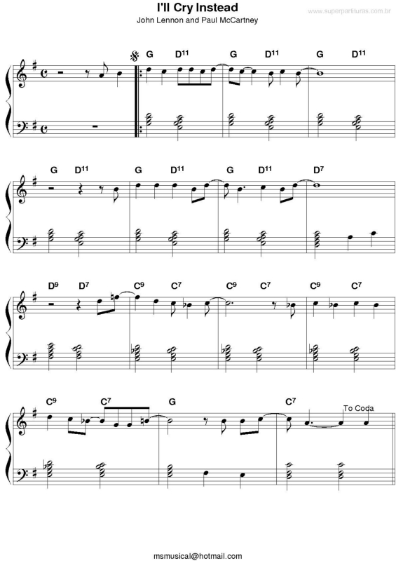 Partitura da música I`ll Cry Instead