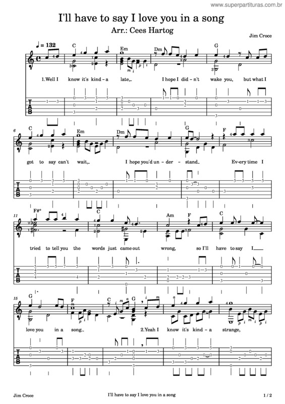 Partitura da música I`Ll Have To Say I Love You In A Song – Jim Croce