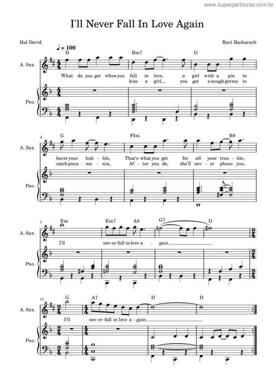 Partitura da música I`Ll Never Fall In Love Again v.2