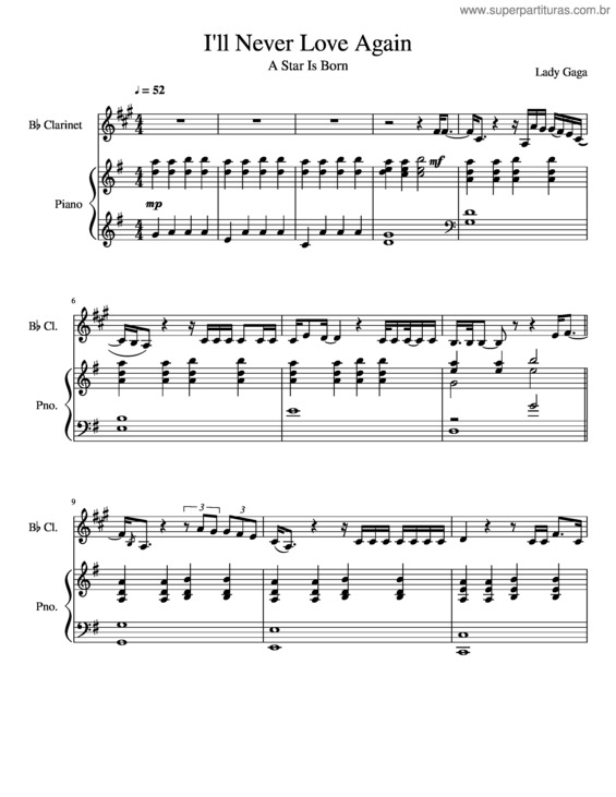 Partitura da música I Ll Never Love Again Clarinet
