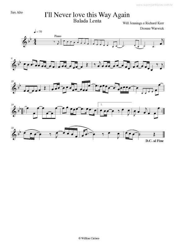 Partitura da música I`ll Never Love This Way Again v.2