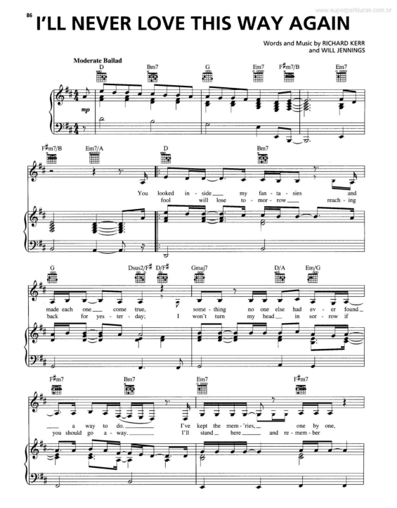 Partitura da música I`ll Never Love This Way Again