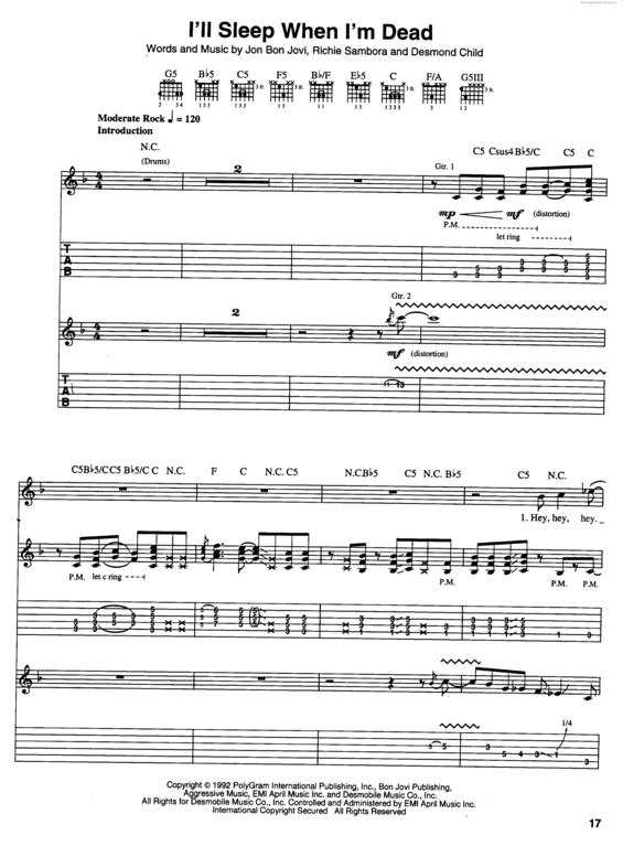 Partitura da música I`ll Sleep When I`m Dead