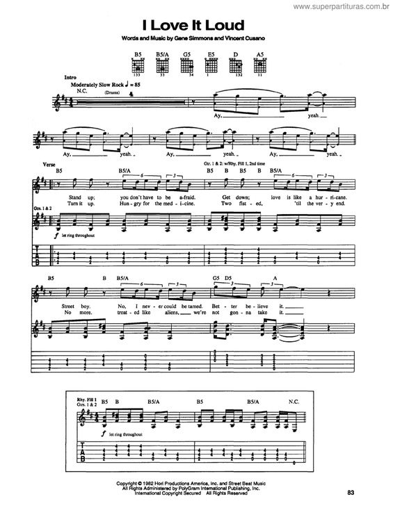 Partitura da música I love it loud v.2