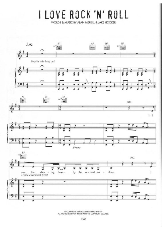 Partitura da música I Love Rock `n` Roll