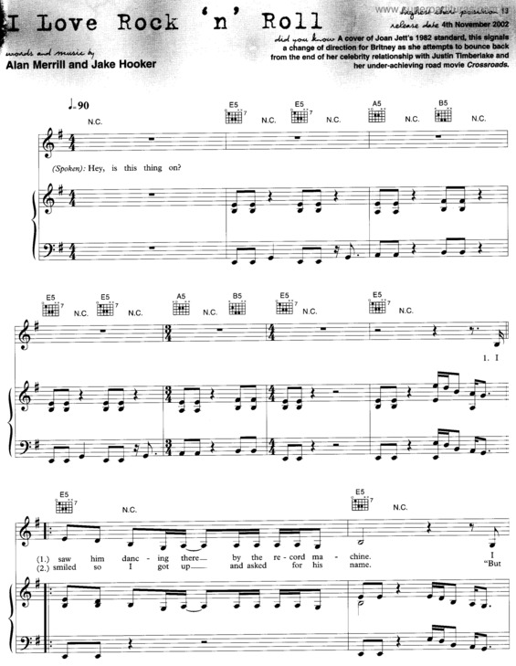 Partitura da música I Love Rock N` Roll