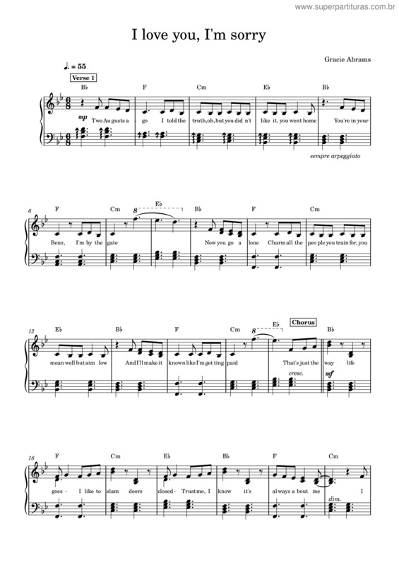 Partitura da música I Love You, I`M Sorry – Gracie Abrams v.2