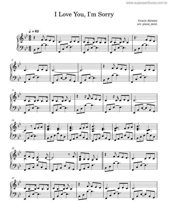 Partitura da música I Love You, I`M Sorry – Gracie Abrams
