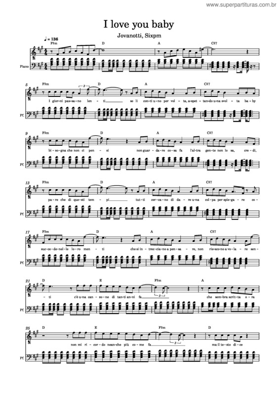 Partitura da música I Love You Baby – Jovanotti
