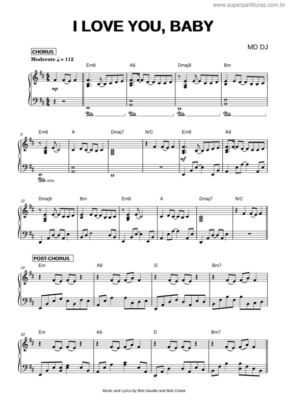 Partitura da música I Love You Baby – Md Dj