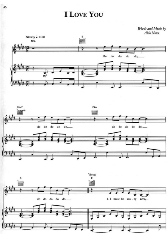 Partitura da música I Love You v.2