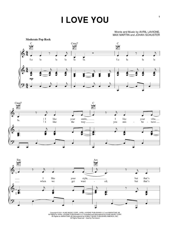 Partitura da música I Love You v.3