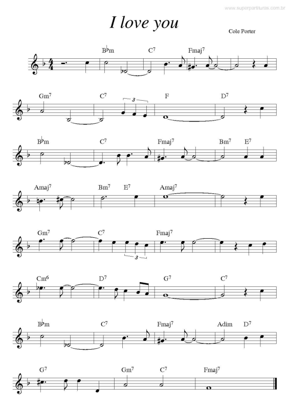 Partitura da música I Love You