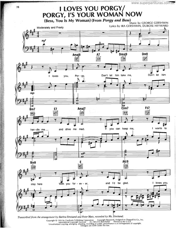 Partitura da música I Loves You Porgy/ Porgy, I`s Your Woman Now