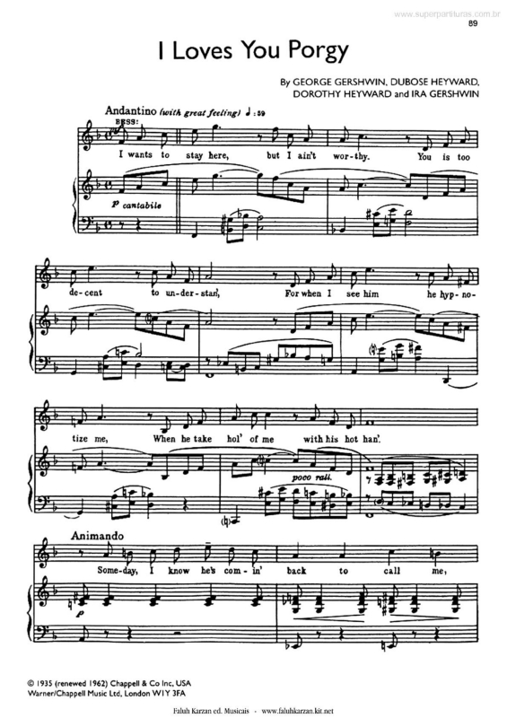 Partitura da música I Loves You Porgy