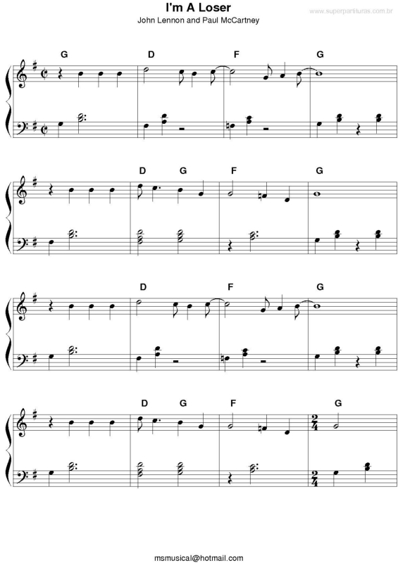 Partitura da música I`m A Loser