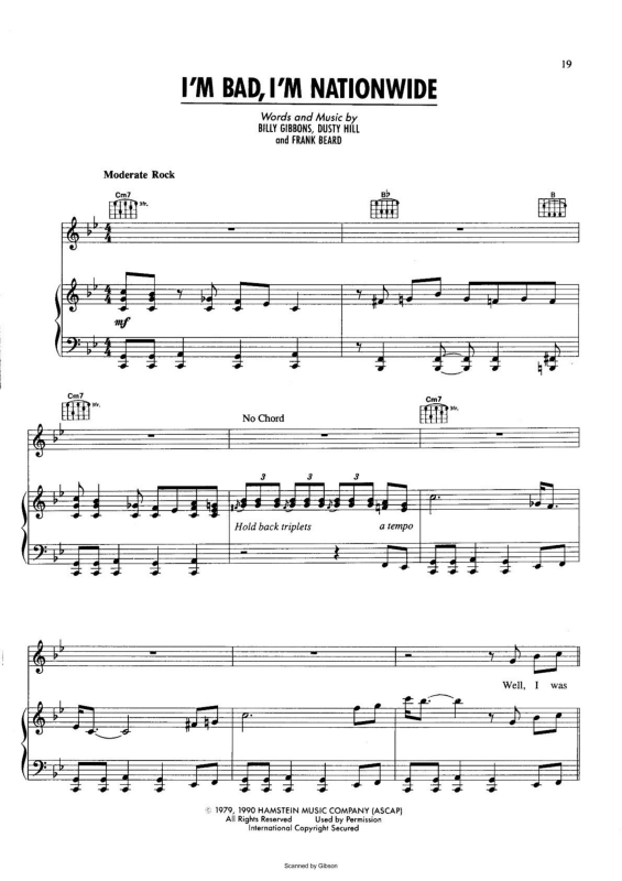 Partitura da música I`m Bad I`m Nationwide v.2