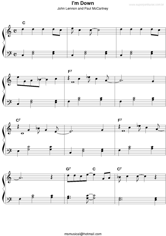 Partitura da música I`m Down