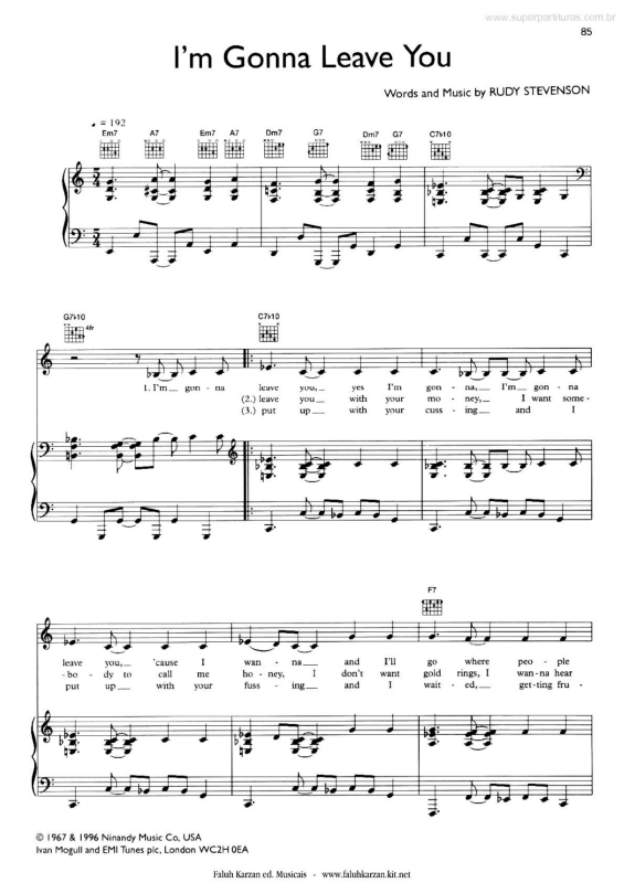 Partitura da música I`m Gonna Leave You