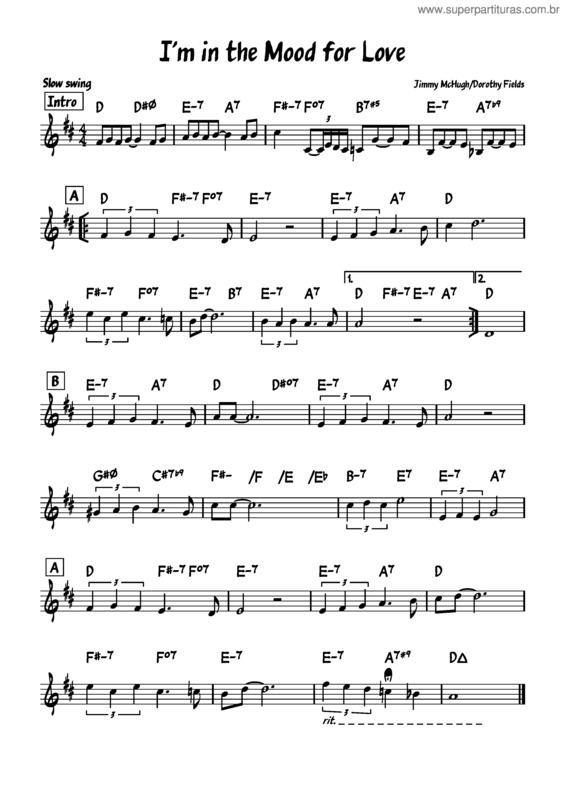 Partitura da música I`M In The Mood For Love  – Jimmy Mchugh And Dorothy Fields