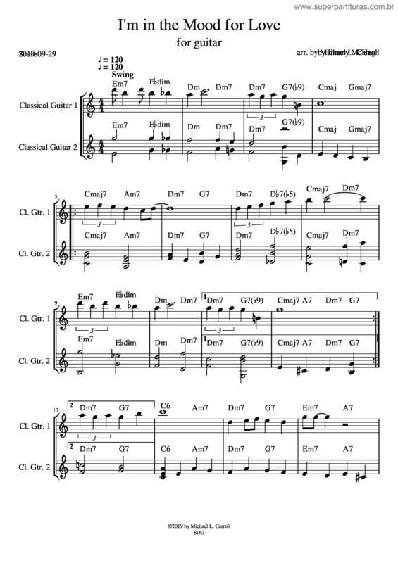 Partitura da música I`M In The Mood For Love:  Guitar Duet