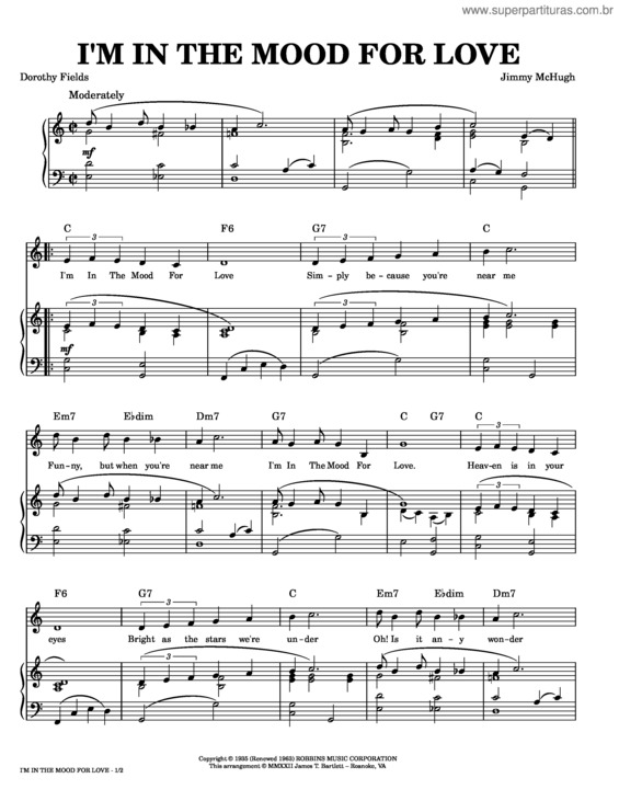 Partitura da música I`M In The Mood For Love – Jimmy Mchugh, Dorothy Fields