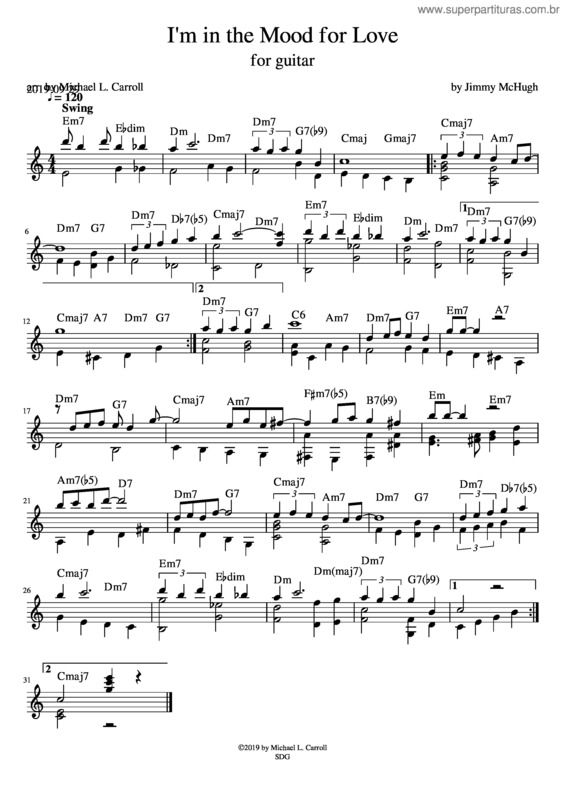 Partitura da música I`M In The Mood For Love Guitar Solo