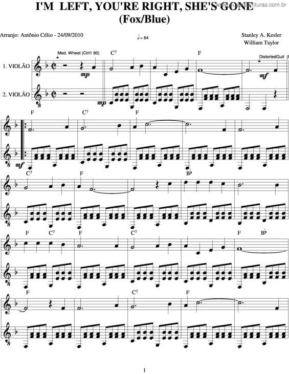 Partitura da música I`M Left, You`Re Right,She`S Gone